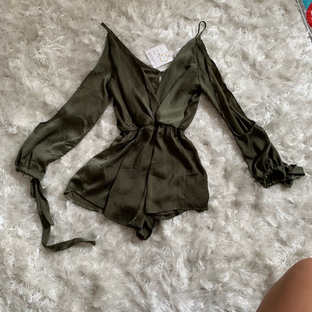 REVERSE brand Green Satin Romper